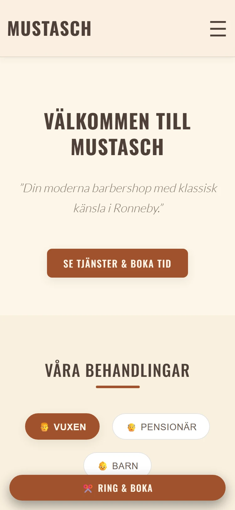 Mustasch Salon – sajt byggd av Sitelet