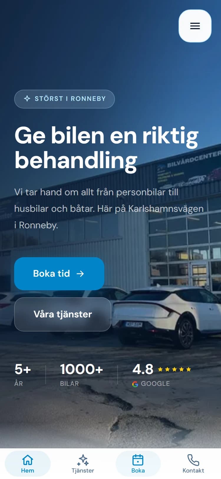 RBV Bilvård Center – sajt byggd av Sitelet