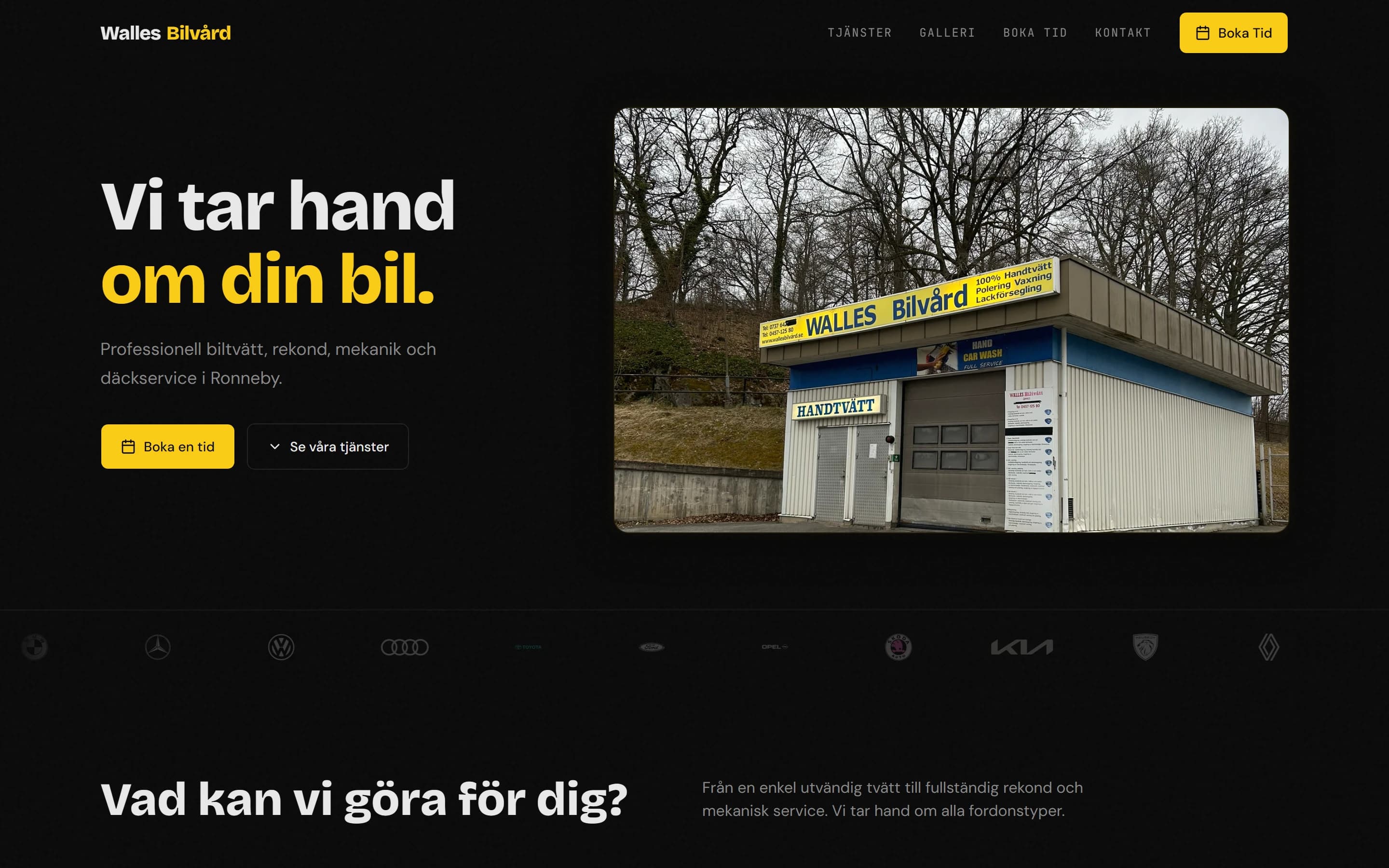 Hemsida för Walles Bilvård & Service i Ronneby, byggd av Sitelet